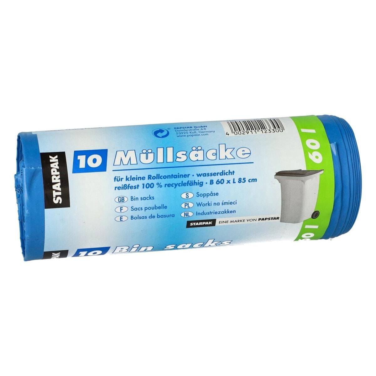 Rouleau de 10 sacs en PEBD de 43 microns, sacs poubelle STARPAK 60 litres bleus