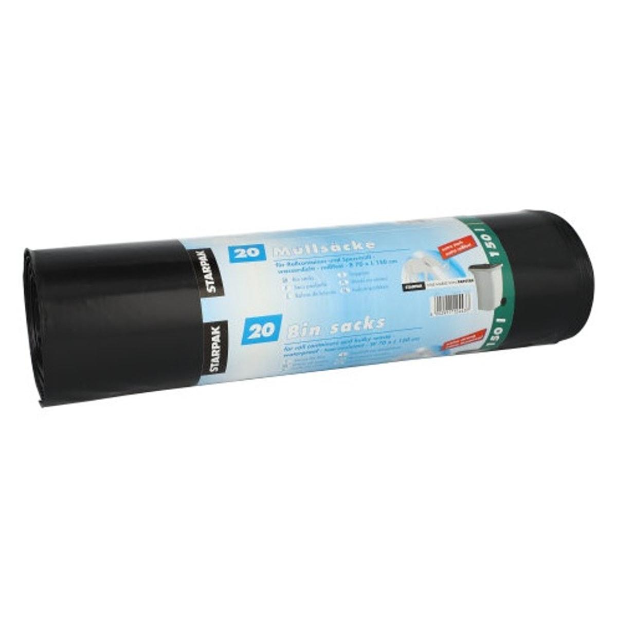 Rouleau de 20 sacs en PEBD de 60 microns, sacs poubelle STARPAK 150 litres noirs