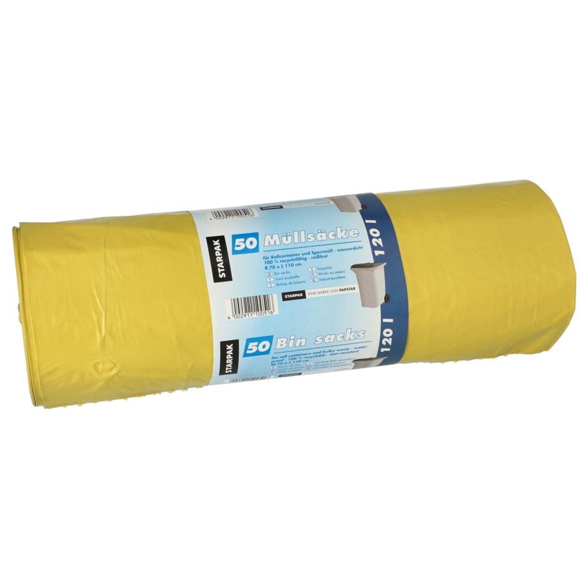 Rouleau de 50 sacs en PEBD, sacs poubelle STARPAK 120 litres jaunes