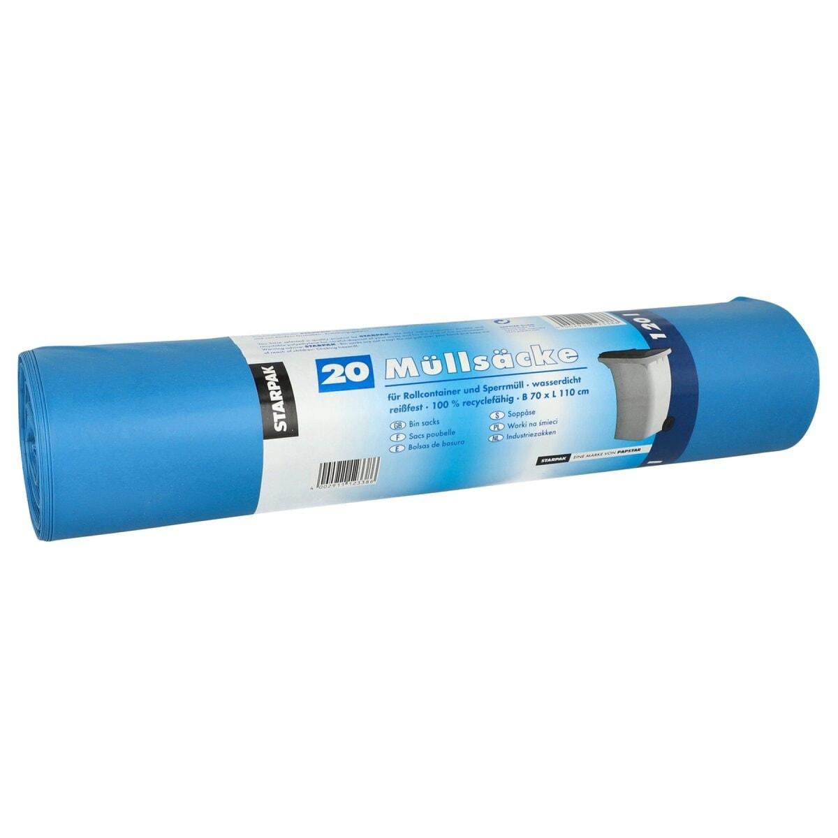 Rouleau de 20 sacs en PEBD de 43 microns, sacs poubelle STARPAK 120 litres bleus