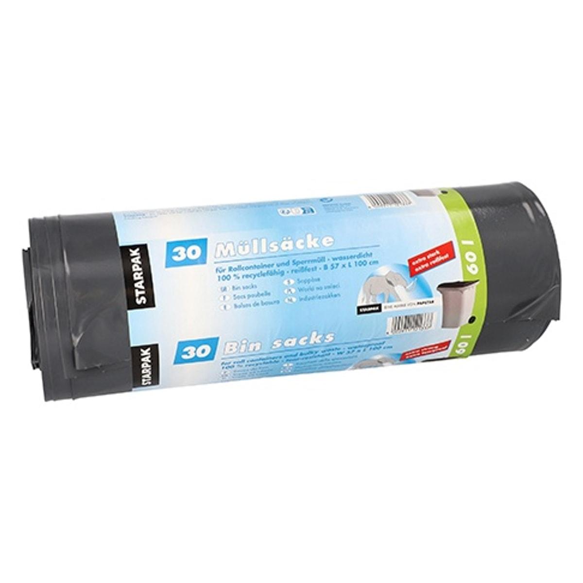Rouleau de 30 sacs en PEBD de 70 microns, sacs poubelle STARPAK 60 litres noirs