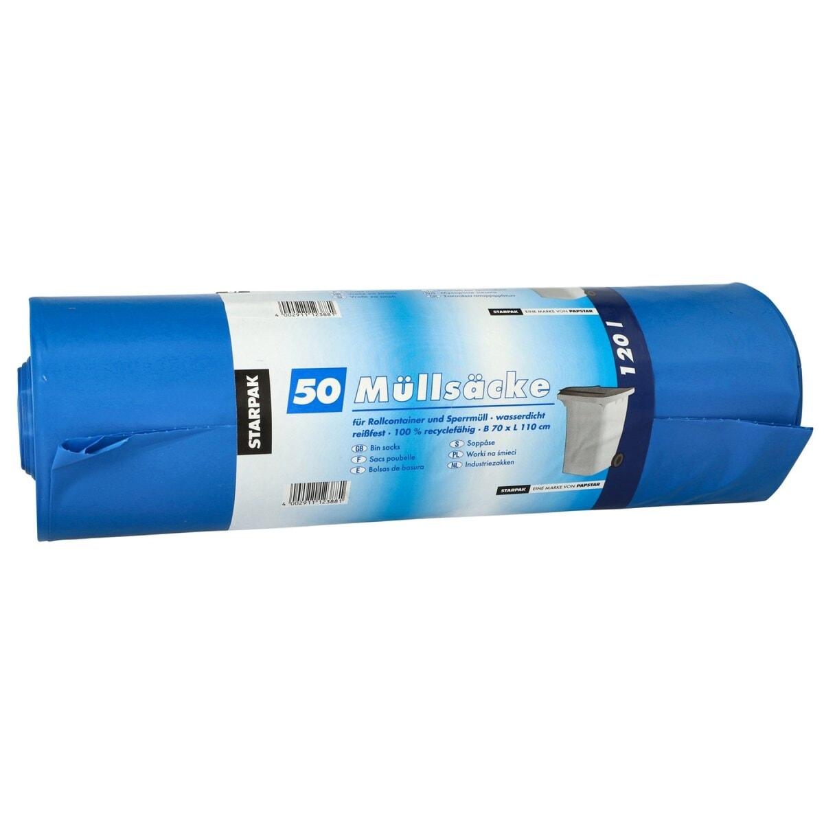 Rouleau de 50 sacs en PEBD de 45 microns, sacs poubelle STARPAK 120 litres bleus