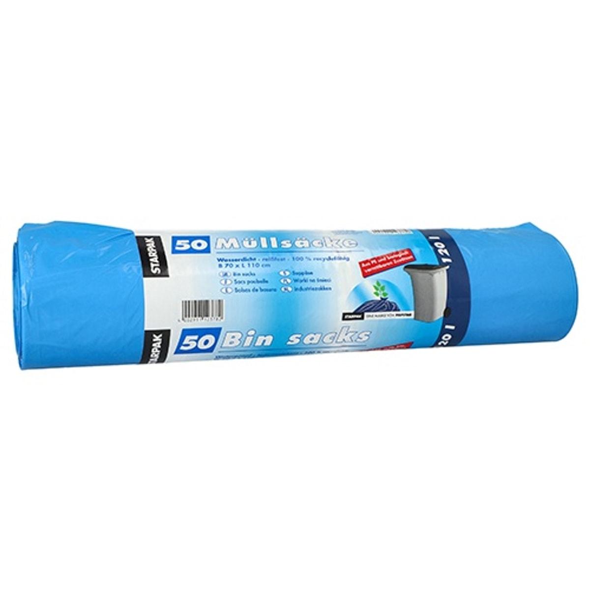 Rouleau de 50 sacs en PEHD de 24 microns, sacs poubelle STARPAK 120 litres bleus