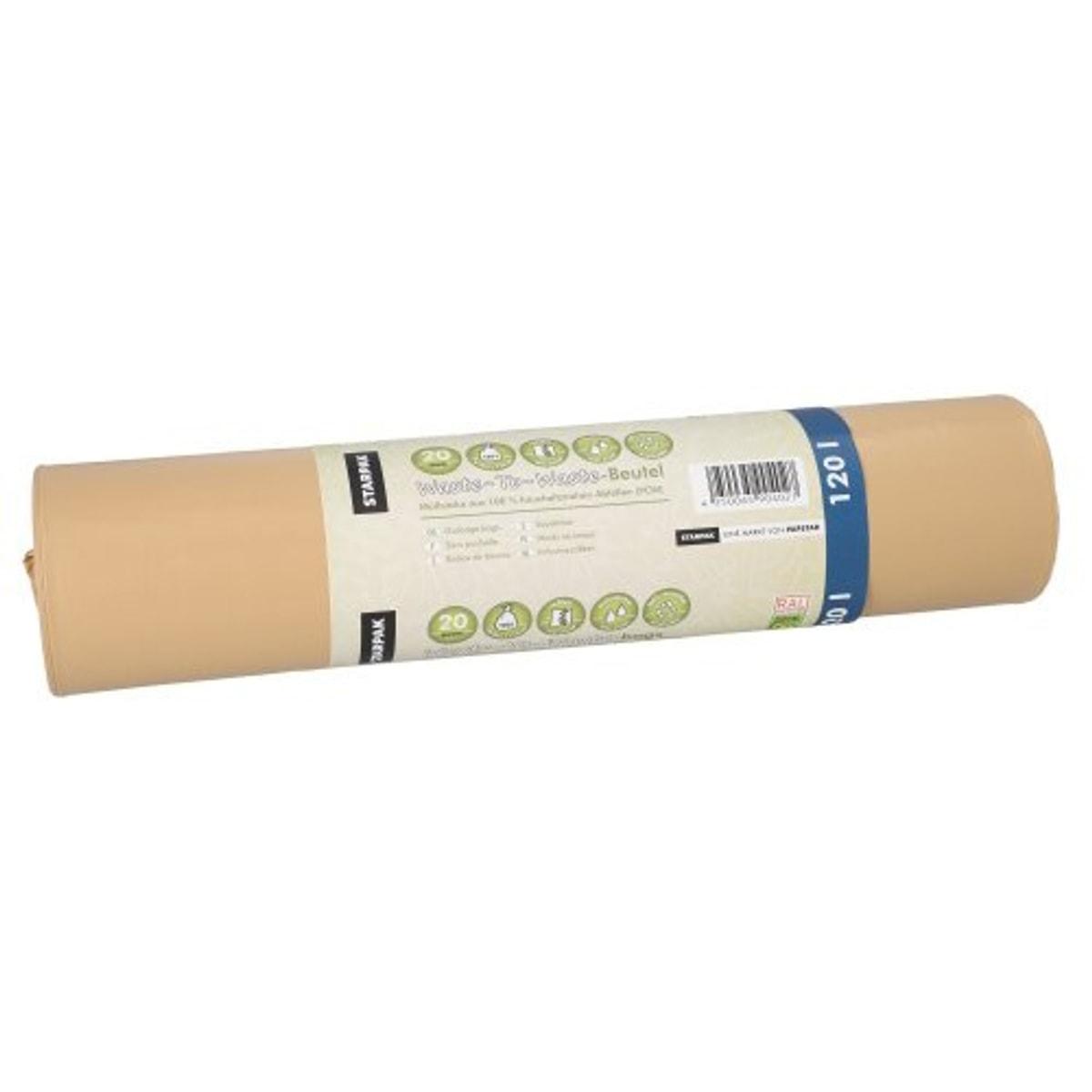 Rouleau de 20 sacs en PEBD recyclé de 45 microns, sacs poubelle STARPAK 120 litres marron