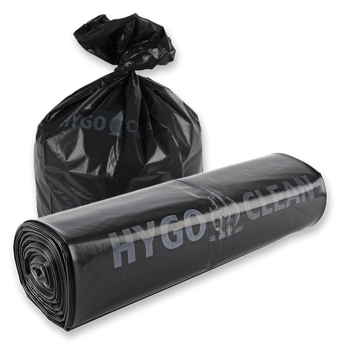 Rouleau de 25 sacs en PEBD recyclé de 80 microns, sacs poubelle HYGOCLEAN Premium 120 litres noirs