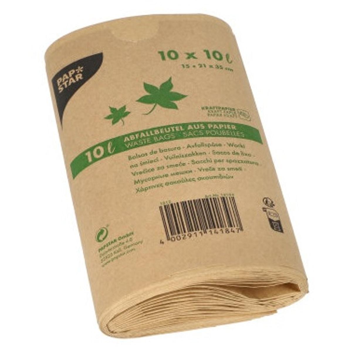 Paquet de 10 sacs en papier kraft de 70 g/m², sacs à déchets en papier PAPSTAR 10 litres