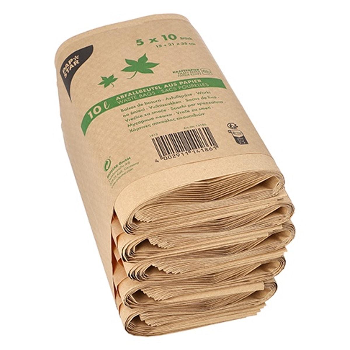 Paquet de 50 sacs en papier kraft de 70 g/m², sacs à déchets en papier PAPSTAR 10 litres