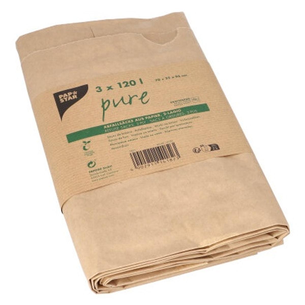Paquet de 3 sacs en papier kraft de 70 g/m², sacs à déchets en papier PAPSTAR 120 litres