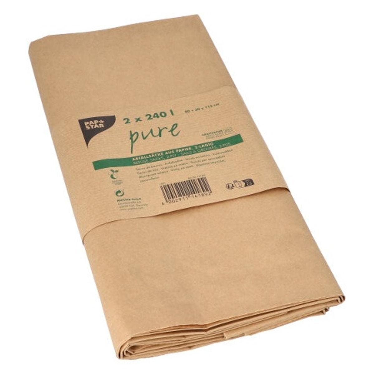 Paquet de 2 sacs en papier kraft de 70 g/m², sacs compostables en papier PAPSTAR 240 litres