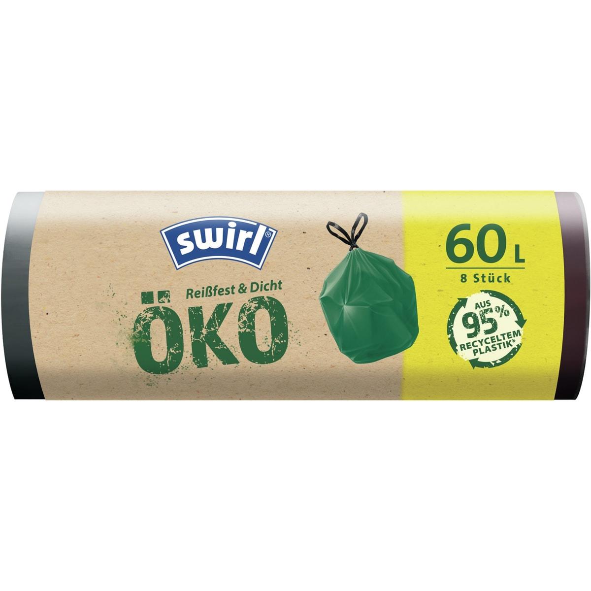 Rouleau de 8 sacs recyclés, Ange bleu, sacs poubelle swirl 60 litres verts