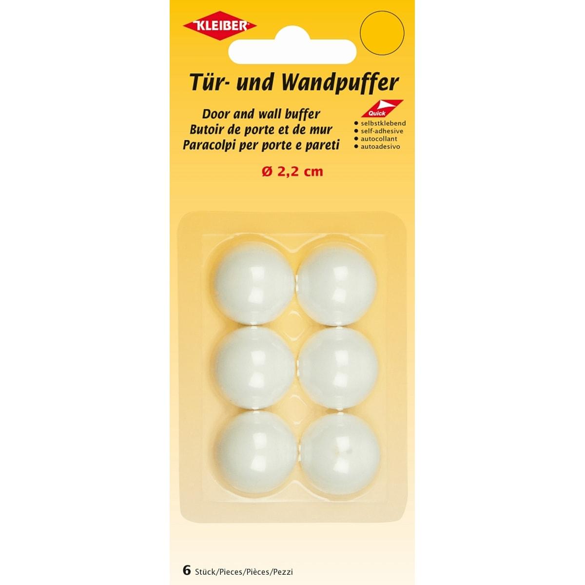 Ø 22 mm, blancs, lot de 6 Butoirs de porte et de mur adhésifs KLEIBER - Lot de 6 butoirs de porte et de mur adhésifs KLEIBER, Ø 22 mm, sur leur carte