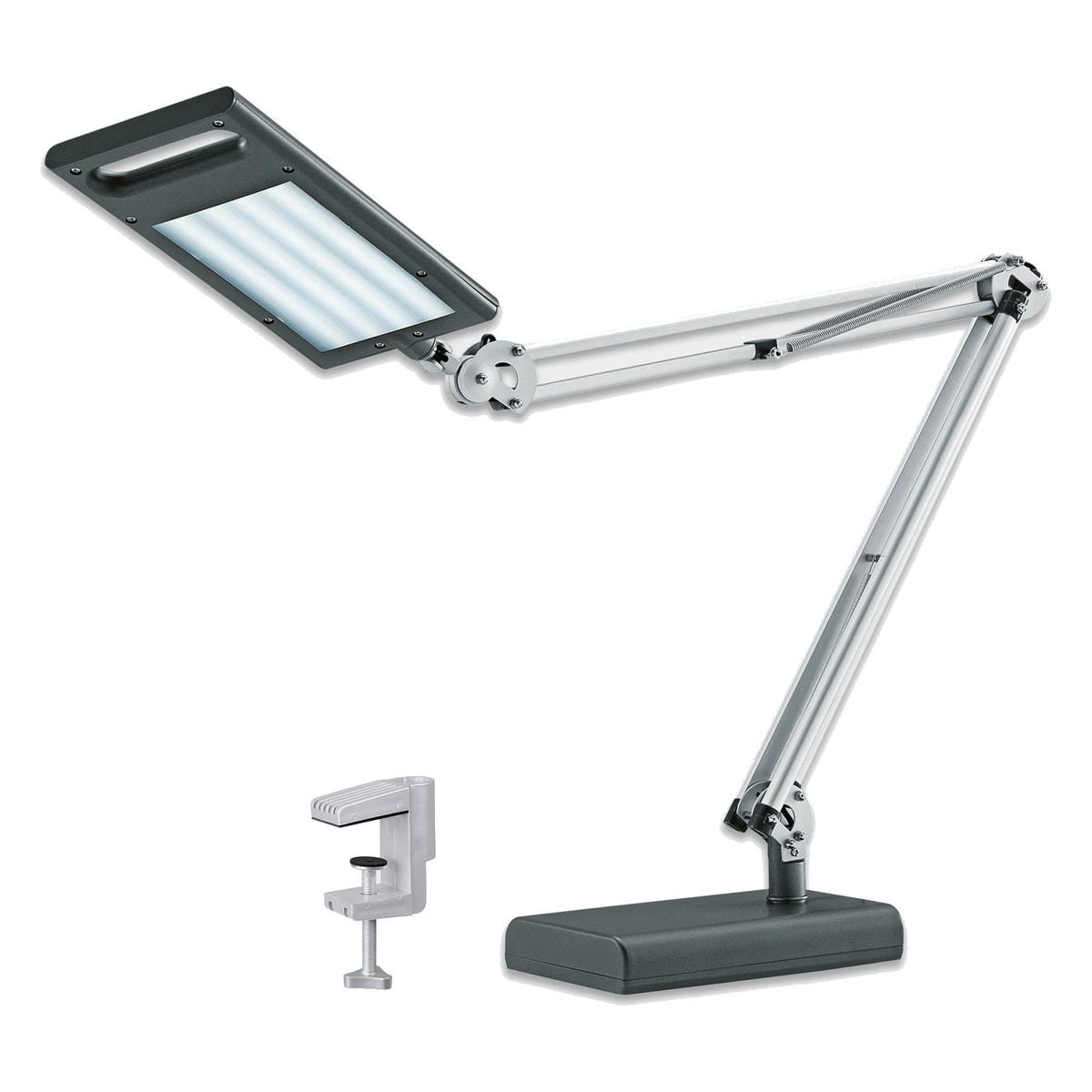 Lampe de travail LED Hansa 4 Work anthracite sur son pied, avec la pince fournie