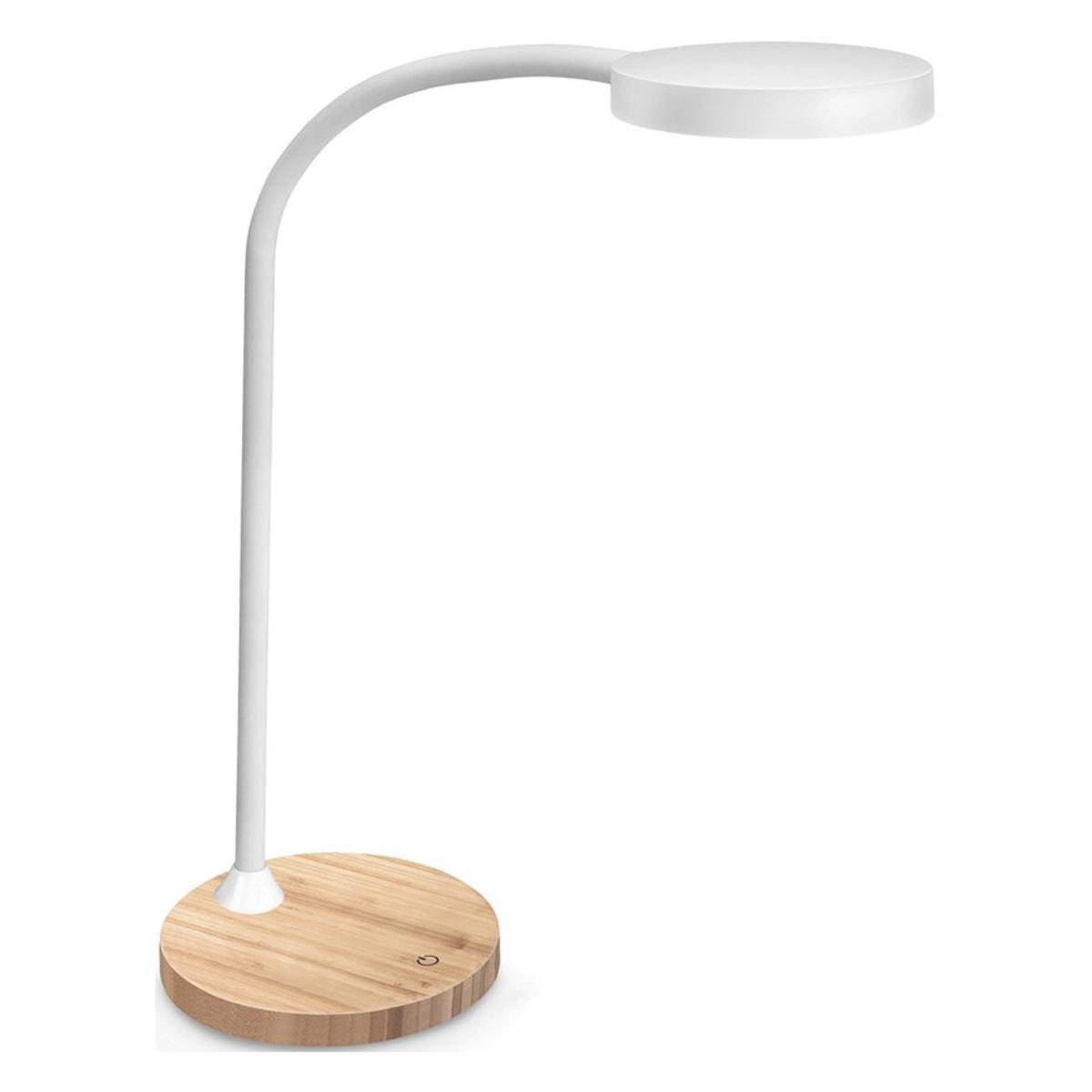 Lampe de bureau LED CEP Flex Silva blanche, socle en bois
