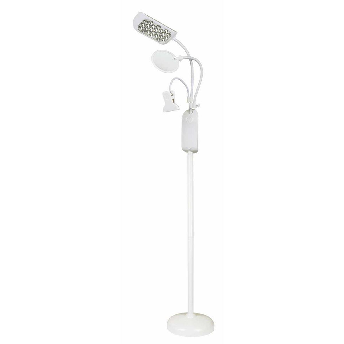 Lampadaire LED KLEIBER blanc avec loupe et pince porte-document