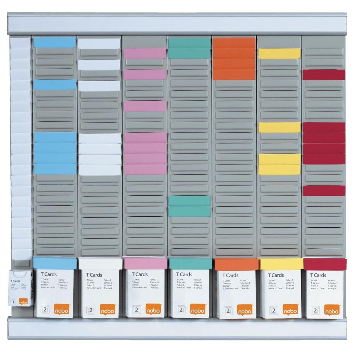 7 colonnes de 24 fentes, 48 x 48 cm Kit planning à fiches T Office Planner NOBO - Kit planning à fiches T Nobo Office Planner avec ses étuis de fiches de couleur