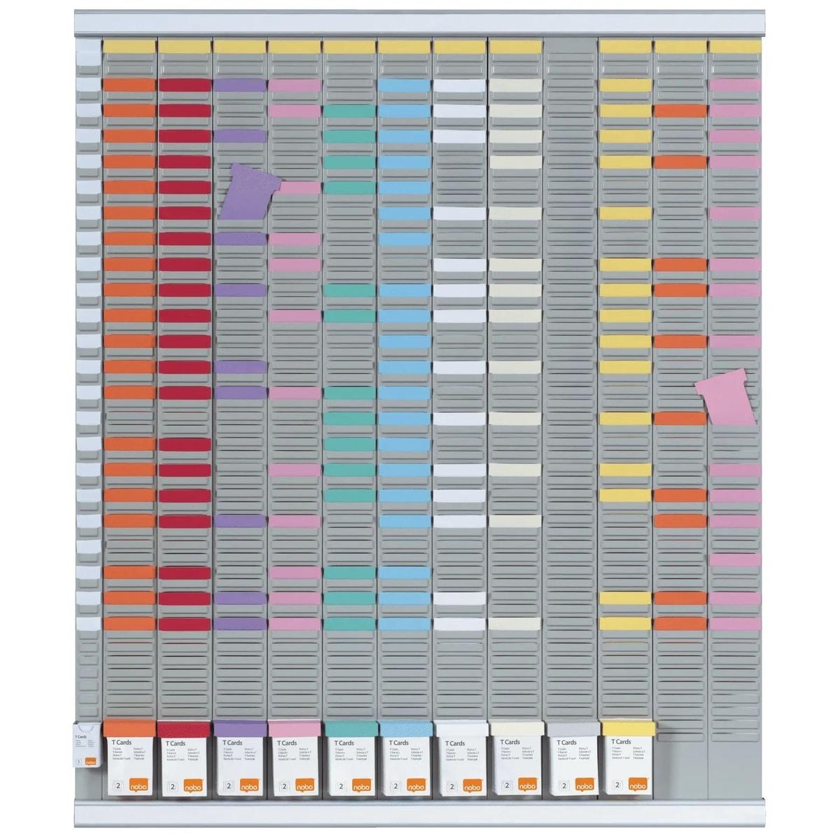 12 colonnes de 54 fentes, 80 x 96 cm Kit planning annuel à fiches T grand format NOBO - Kit planning annuel à fiches T Nobo grand format avec ses étuis de fiches