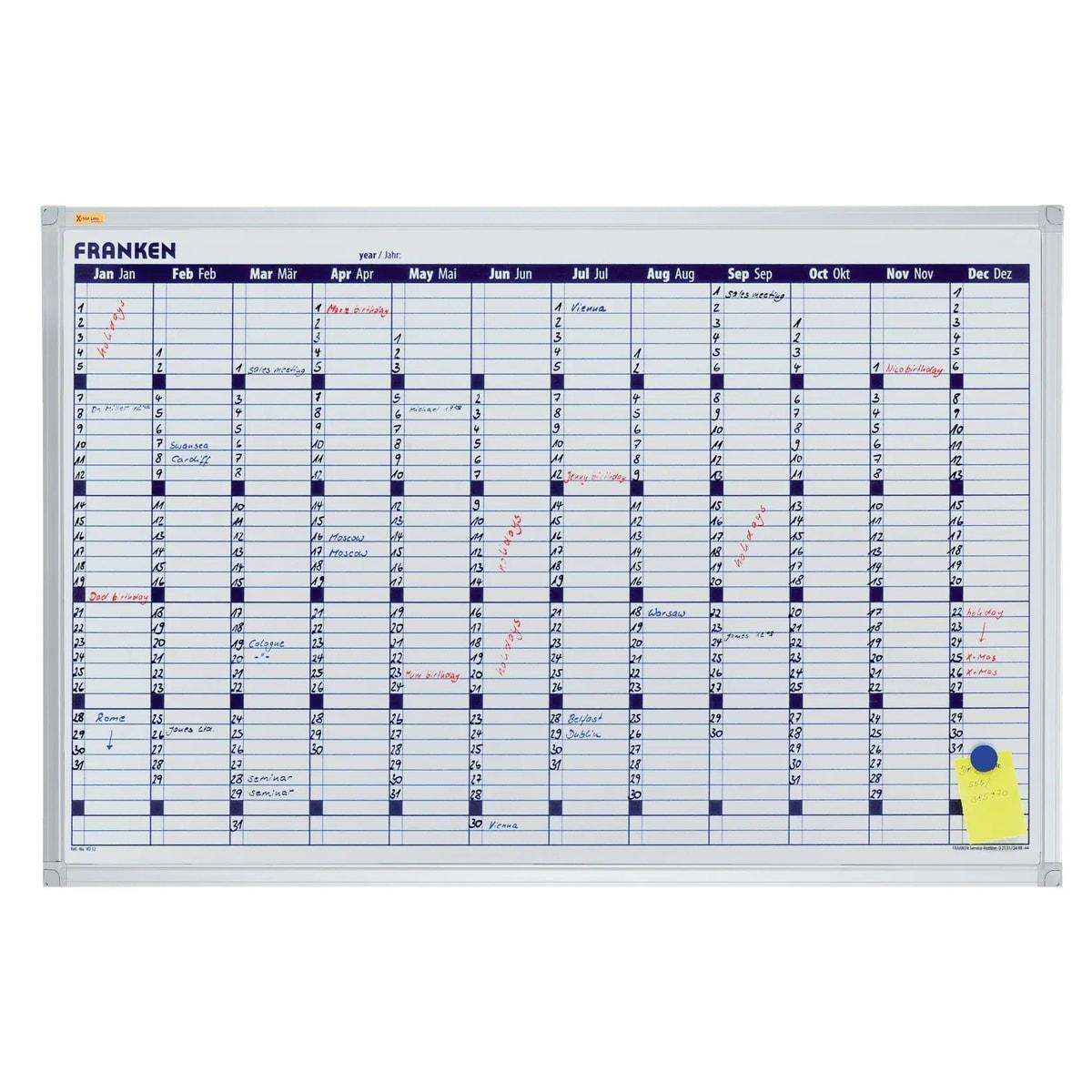 Permanent, 90 x 60 cm, impression en allemand et en anglais Tableau planning annuel X-tra!Line FRANKEN - Tableau planning annuel FRANKEN X-tra!Line 90 x 60 cm
