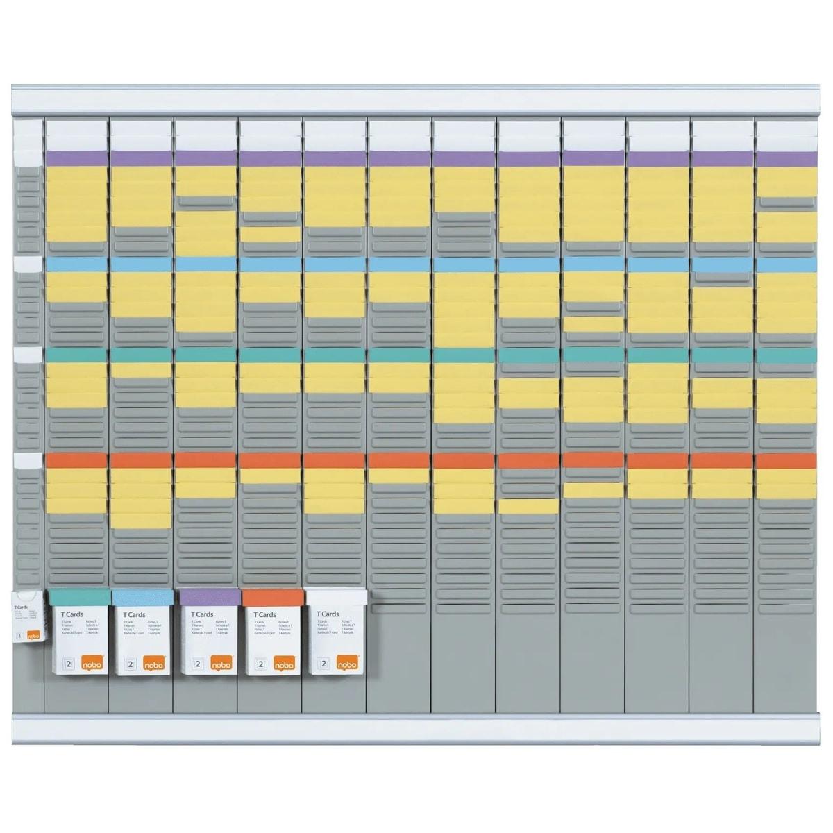 12 colonnes de 32 fentes, 80 x 66 cm Kit planning annuel à fiches T NOBO - Kit planning annuel à fiches T Nobo avec ses étuis de fiches de couleur