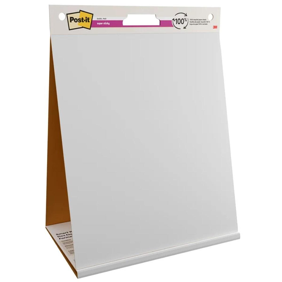 Bloc Super Sticky de 20 feuilles, 508 x 584 mm Chevalet de table Meeting Chart POST-IT - Chevalet de table Post-it Super Sticky Meeting Chart, bloc posé sur son support carton