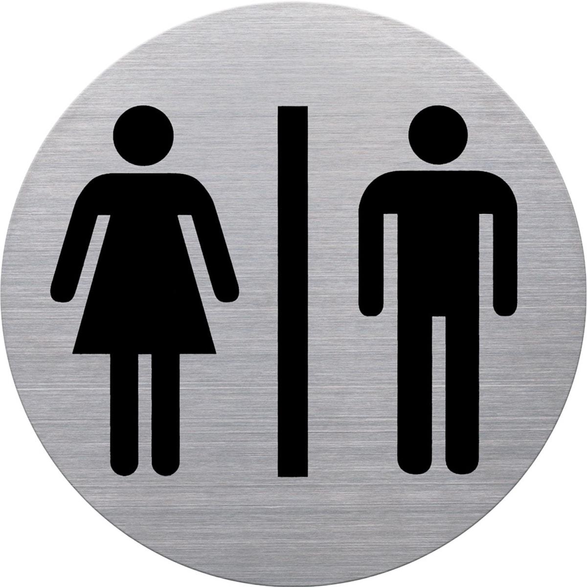 Inox brossé, Ø 115 mm Pictogramme WC femmes et hommes the badge HELIT - Pictogramme WC femmes et hommes helit the badge, deux silhouettes noires sur inox brossé
