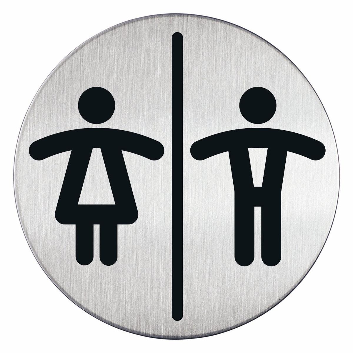 Inox brossé, Ø 83 mm Pictogramme WC femmes et hommes 4920 DURABLE - Pictogramme WC femmes et hommes DURABLE 4920, rond en inox brossé, symboles noirs