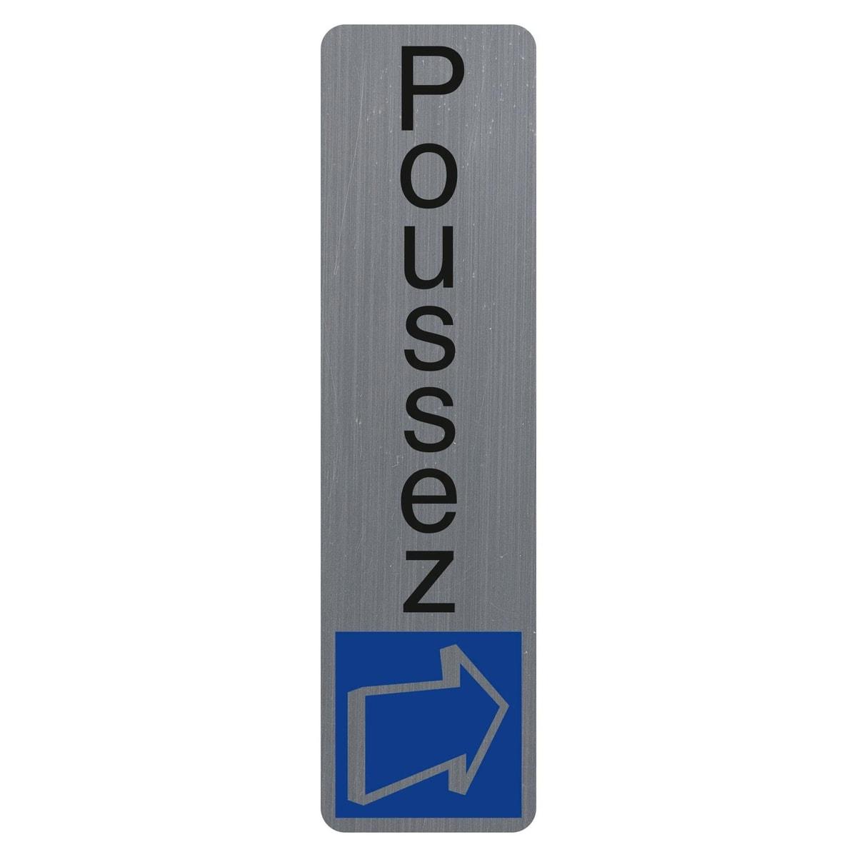 Aspect aluminium brossé, 44 x 165 mm Plaque adhésive Poussez 67157E EXACOMPTA - Plaque adhésive Poussez EXACOMPTA 67157E, verticale, flèche blanche sur pavé bleu