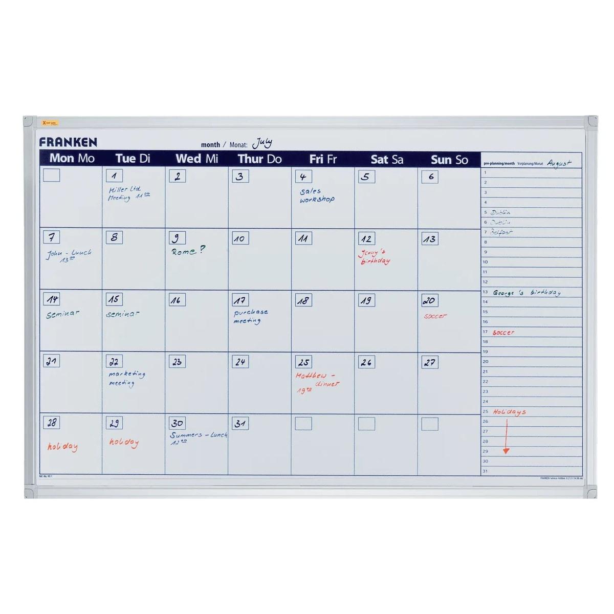 Vue mensuelle ou sur 7 jours, 90 x 60 cm, impression en allemand et en anglais Tableau planning semainier X-tra!Line FRANKEN - Tableau planning semainier FRANKEN X-tra!Line 90 x 60 cm