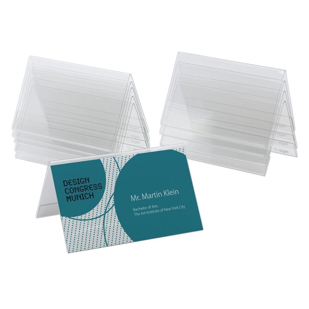 Présentoirs de table sigel TA136 en chevalet transparent, lot et étiquette d'exemple