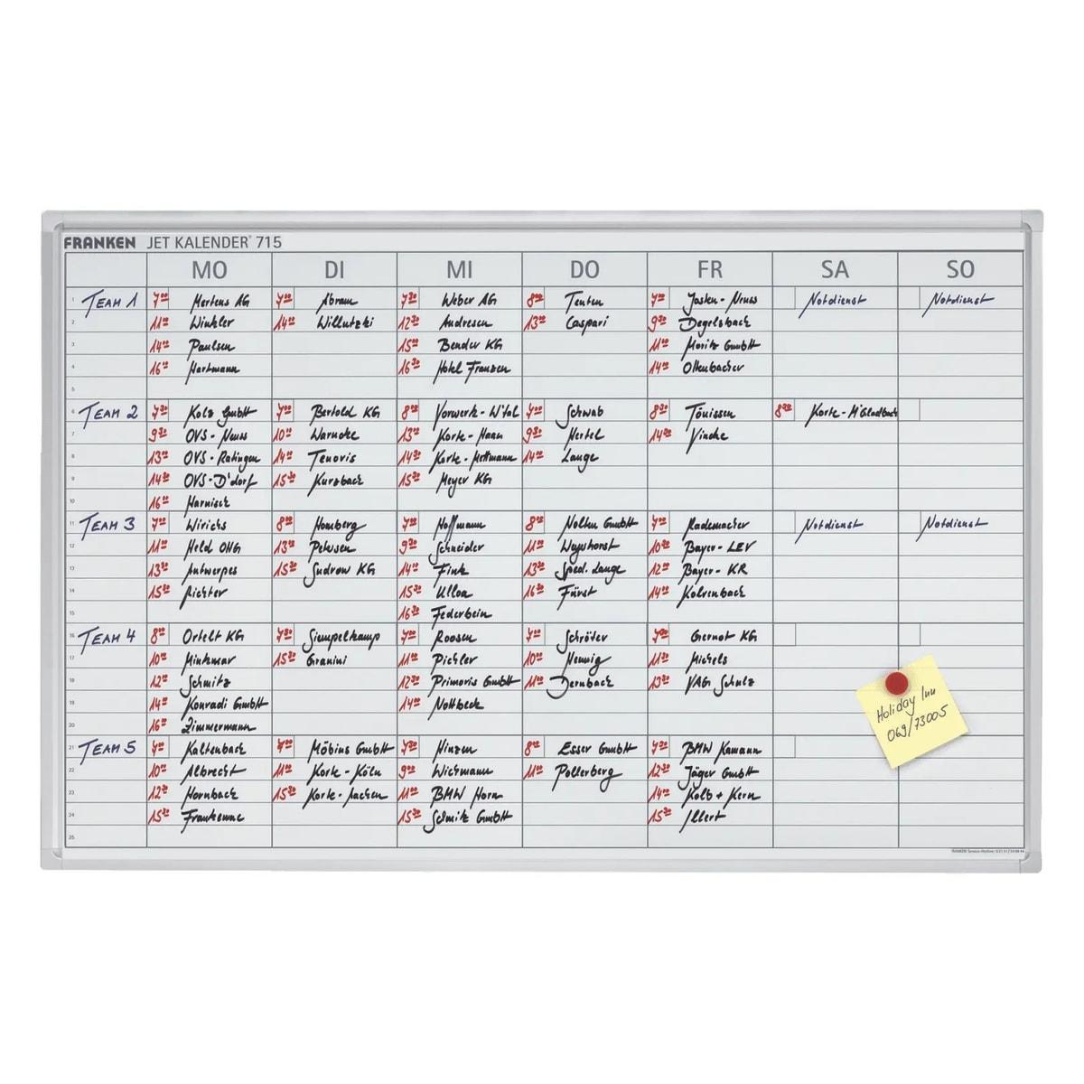 Vue mensuelle ou 25 lignes, 90 x 60 cm, impression en allemand Tableau planning semainier JetKalender FRANKEN - Tableau planning semainier FRANKEN JetKalender 90 x 60 cm
