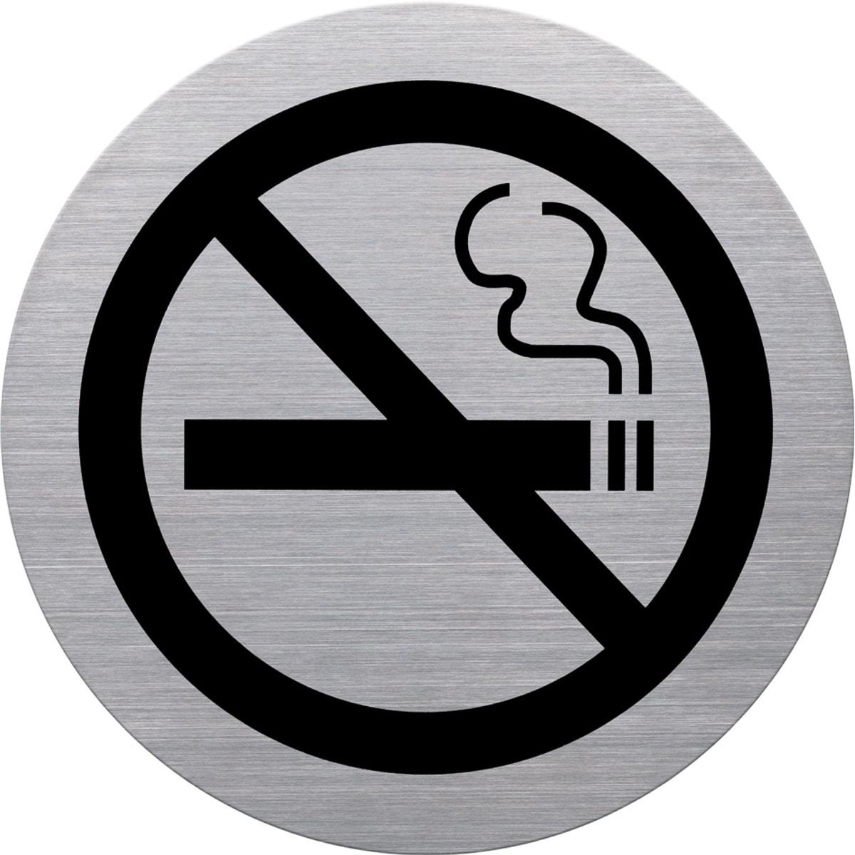 Pictogramme interdiction de fumer helit the badge, cigarette barrée imprimée en noir sur inox brossé