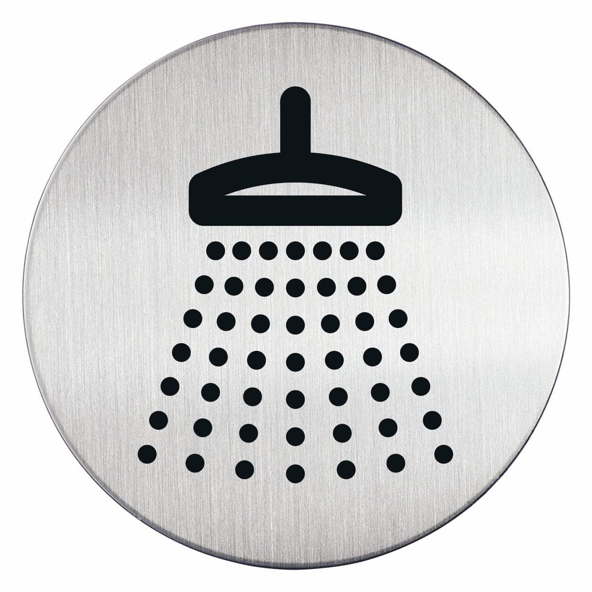 Pictogramme douche DURABLE 4938, rond en inox brossé, symbole noir