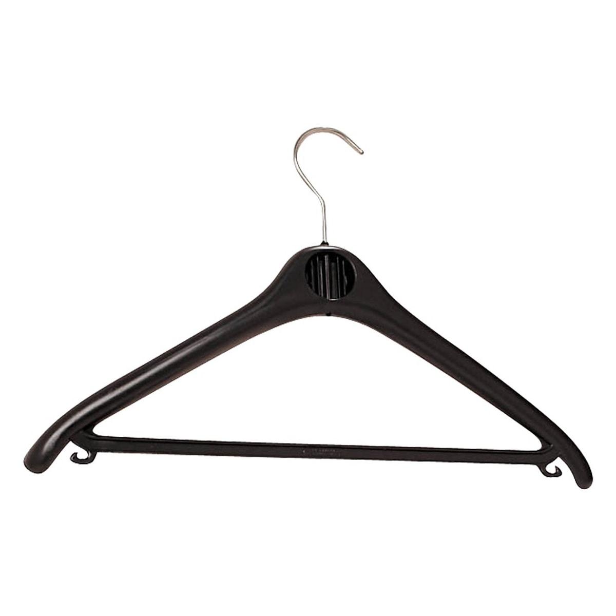 En plastique recyclé, avec barre, noir Cintre KLASSIK UNILUX - Cintre UNiLUX KLASSIK noir avec barre et crochet pivotant en métal