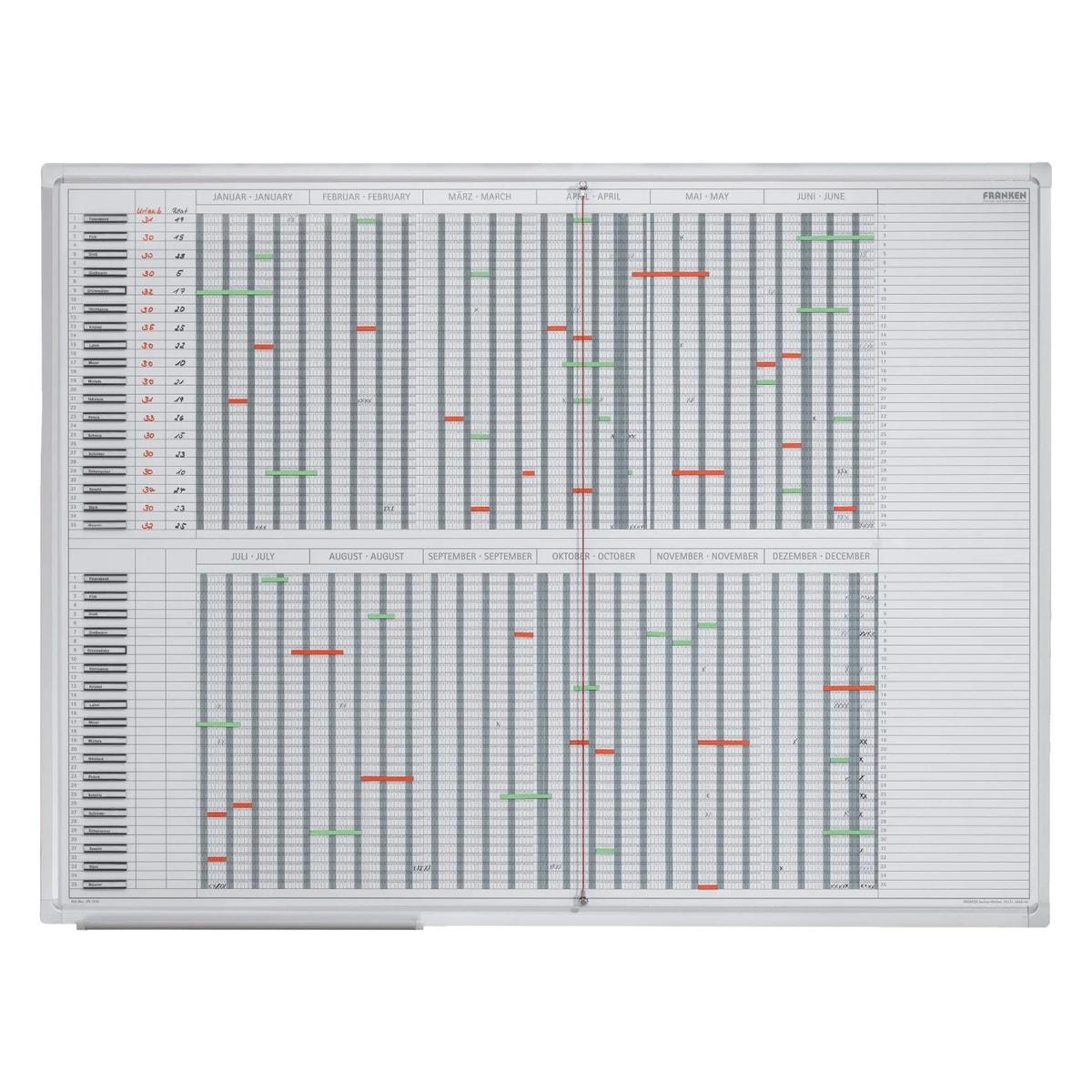35 lignes, 120 x 90 cm, impression en allemand et en anglais Planning annuel des congés JetPlaner FRANKEN - Planning annuel des congés FRANKEN JetPlaner 120 x 90 cm garni