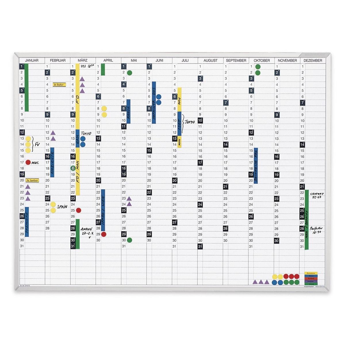 90 x 60 cm, avec bandes calendrier magnétiques, impression en allemand Planning annuel permanent MAGNETOPLAN - Planning annuel permanent magnetoplan garni de bandes calendrier et d'aimants