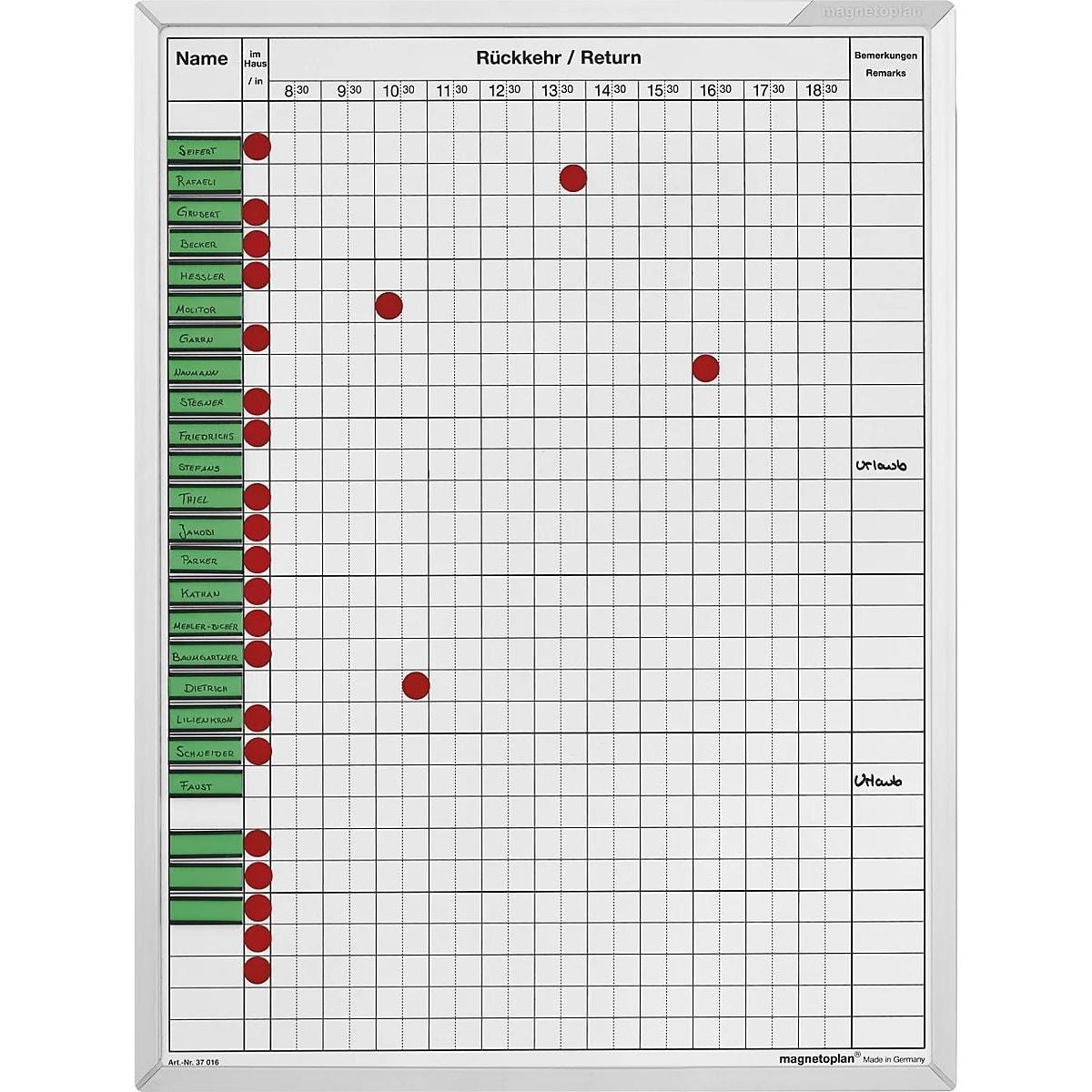 Planning de présence et d'absence magnetoplan pour 30 personnes