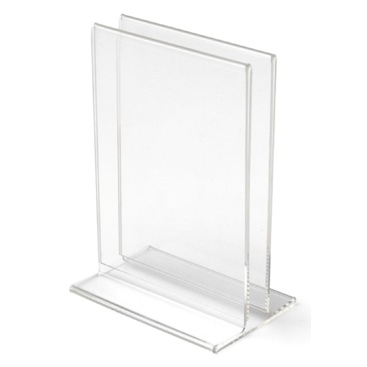 Porte-menu double face deflecto A6 en acrylique transparent, sur socle en T