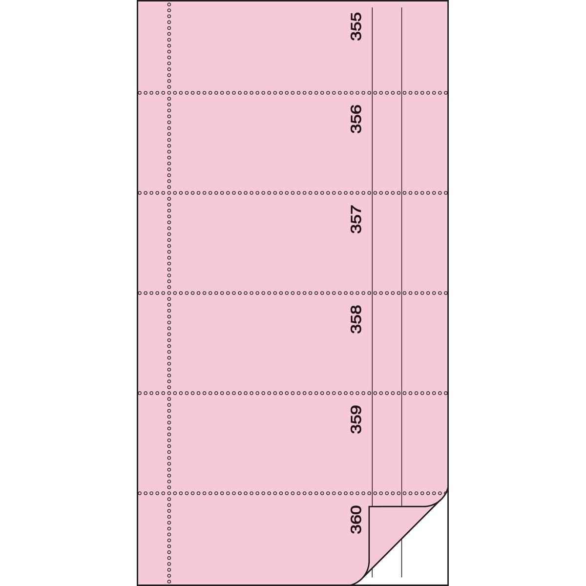 Carnet de commande sigel rose, coupons numérotés 355 à 360, feuille copie blanche