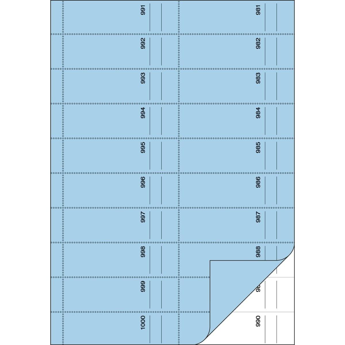 Feuille A4 bleu clair du carnet de commande sigel BO115, coupons numérotés sur deux colonnes, double blanc
