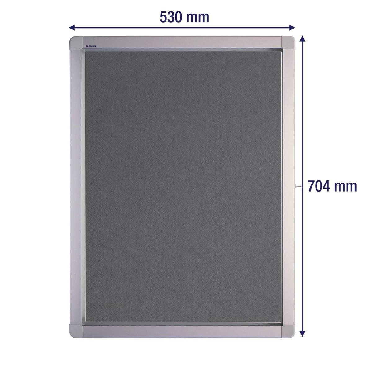 Vitrine d'affichage FRANKEN ECO en feutre gris 4 x A4, vue de face avec cotes