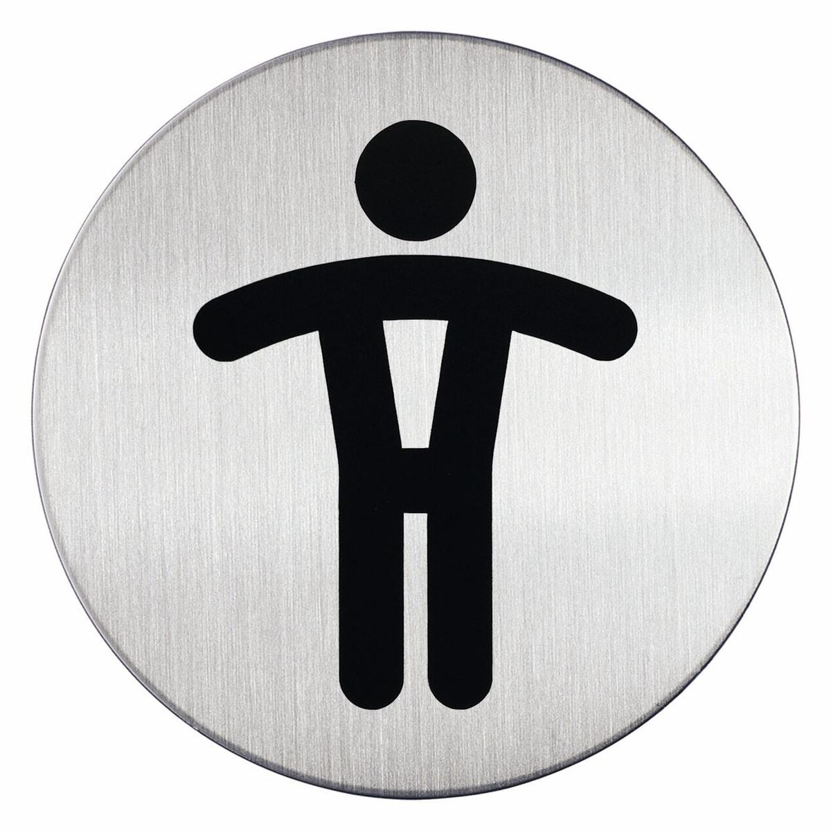 Plaque WC hommes DURABLE 4905 ronde en inox brossé, silhouette noire