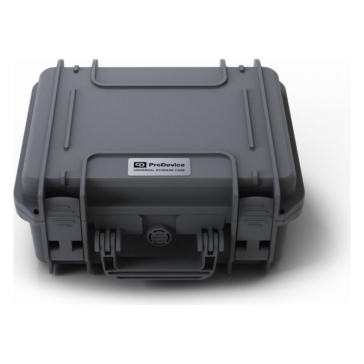Valise de stockage PRODEVICE USC Small fermée, coque grise et fermetures à loquets