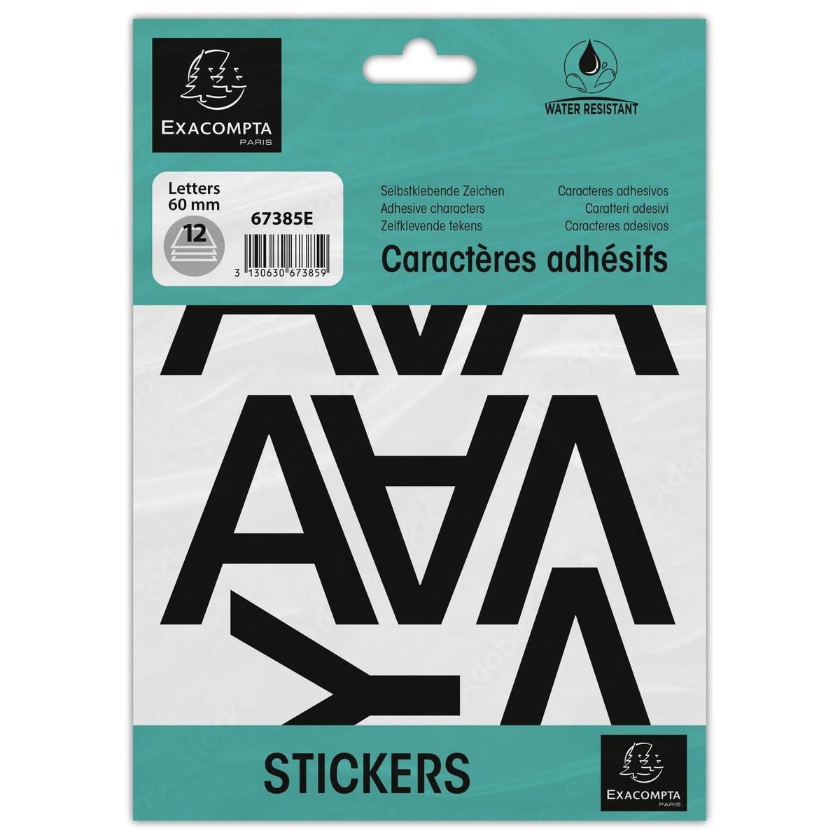 Pochette EXACOMPTA 67385E de lettres autocollantes en vinyle noir, lettres de A à Z, hauteur 60 mm