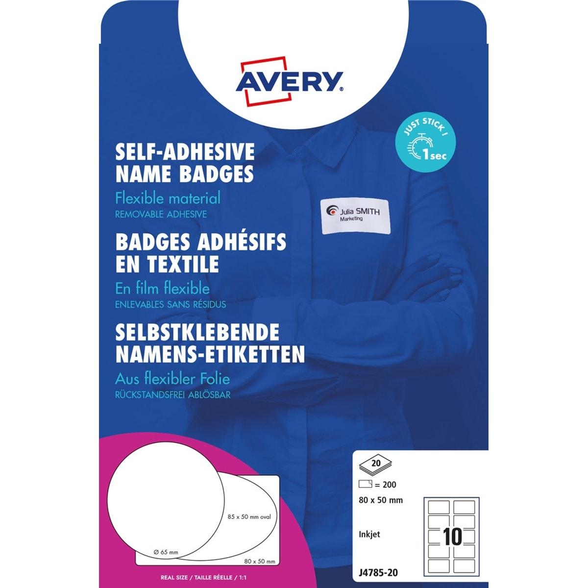 Paquet d'étiquettes badges AVERY Zweckform J4785-20, 80 x 50 mm