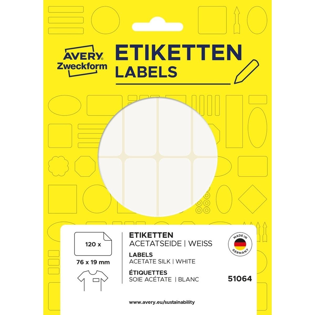Pochette AVERY Zweckform de 120 étiquettes nominatives 76 x 19 mm en soie d'acétate