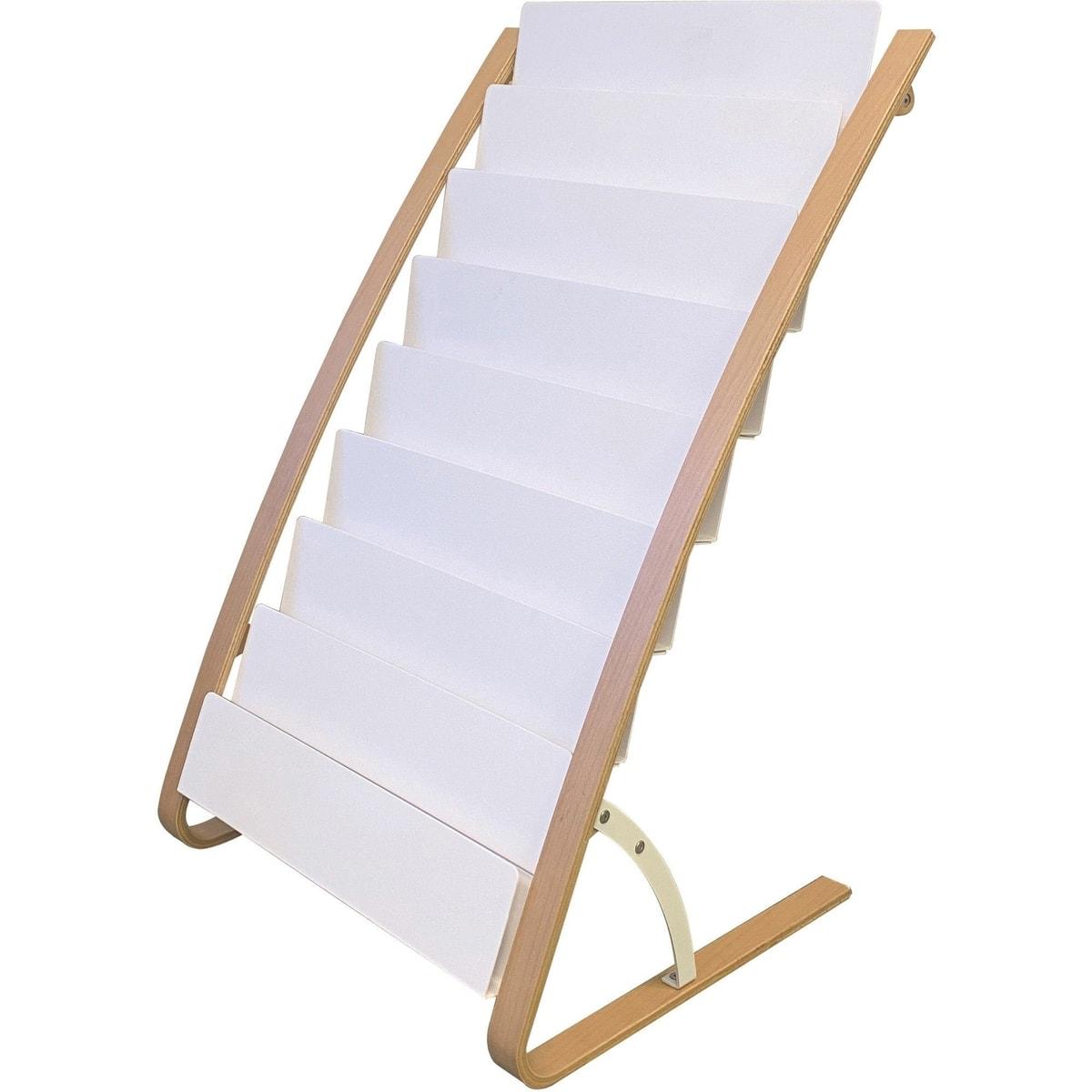 Présentoir documentation ALBA DDEXPO 16 cases, bois cintré et cases blanches
