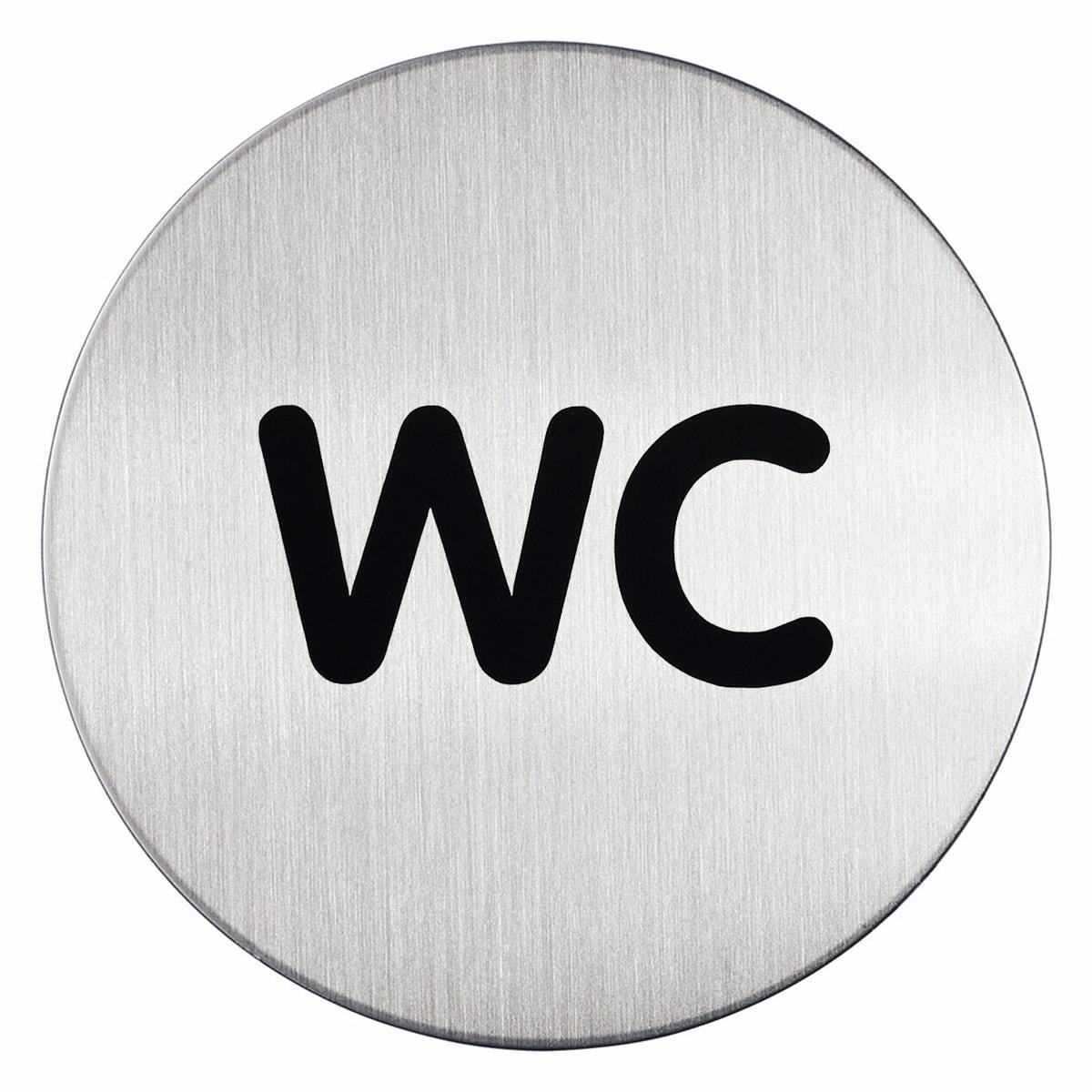Plaque WC DURABLE 4907 ronde en inox brossé, lettres WC noires