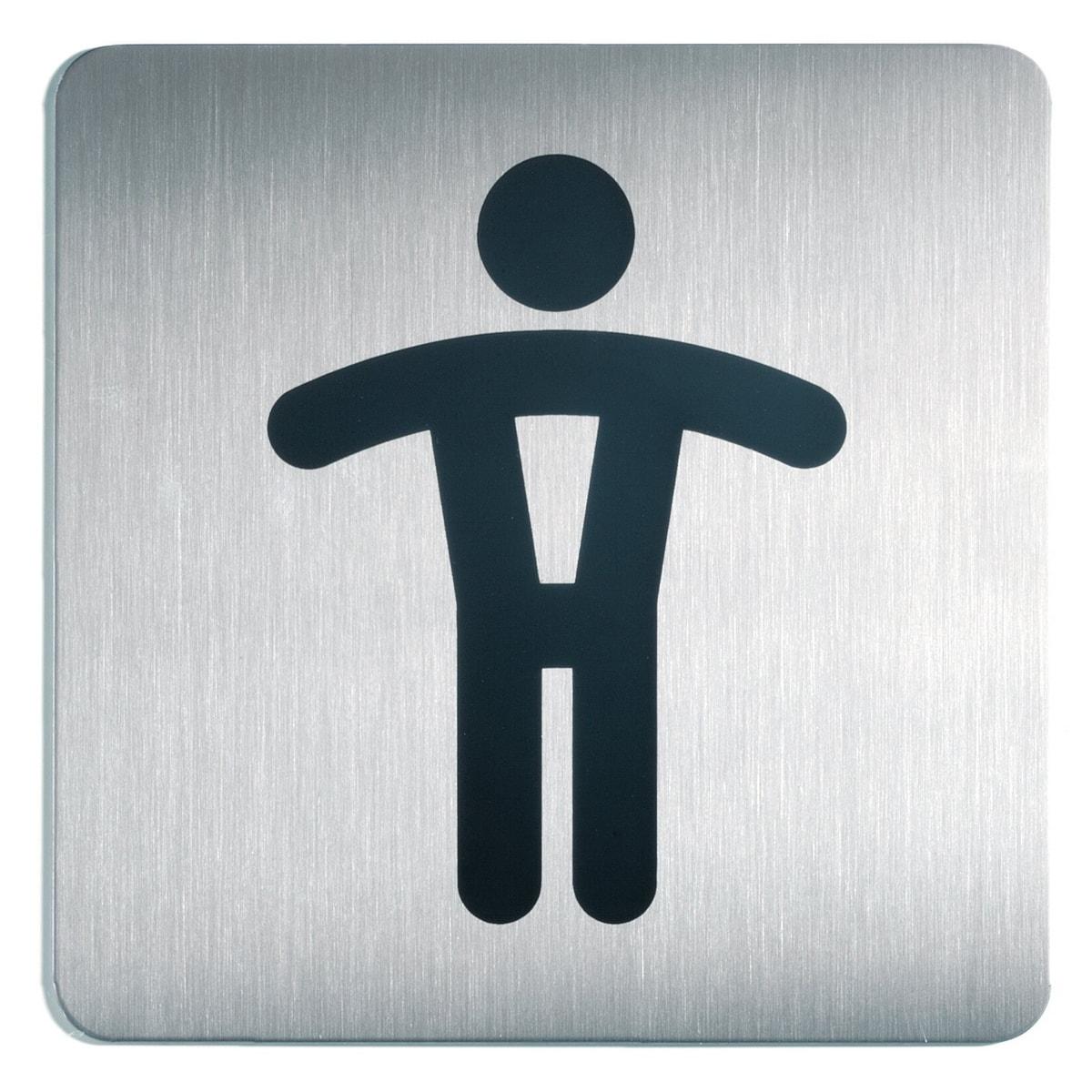 Plaque WC hommes DURABLE 4954 carrée en inox brossé, silhouette noire