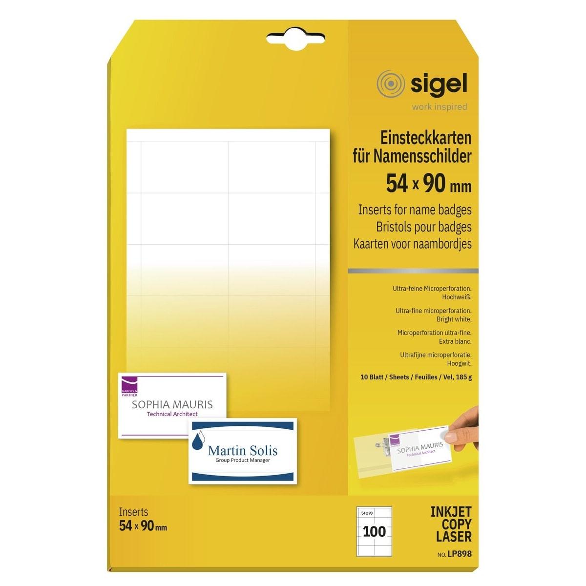 Emballage de 100 cartes badge imprimables sigel 54 x 90 mm