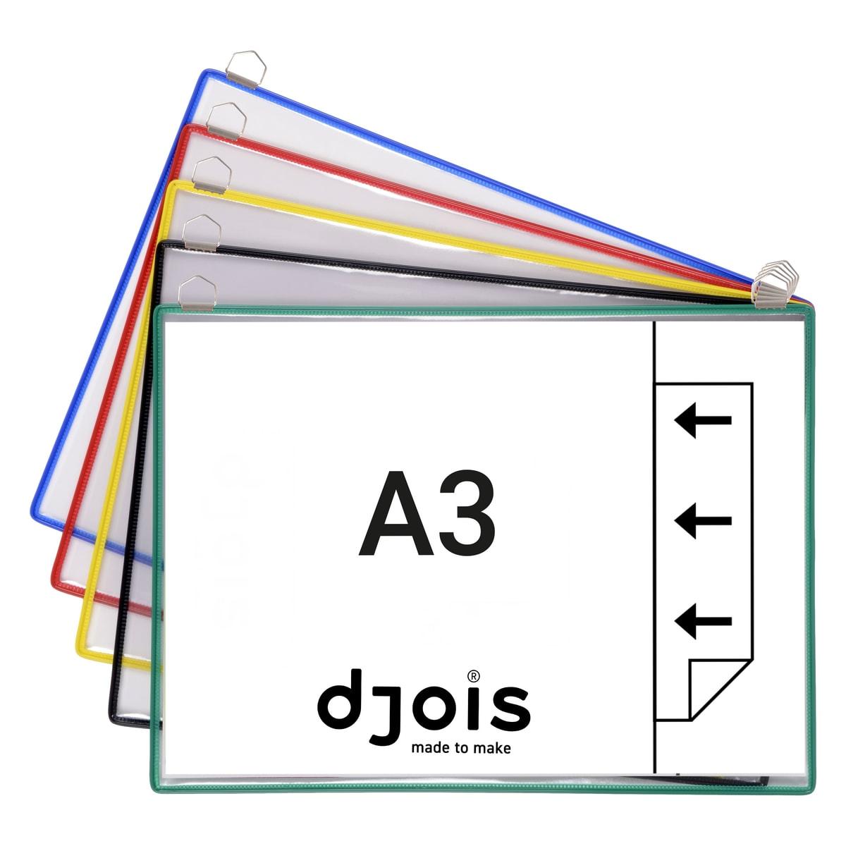 Sachet de 5 poches à anse djois Tarifold A3 paysage : bleu, rouge, jaune, vert et noir