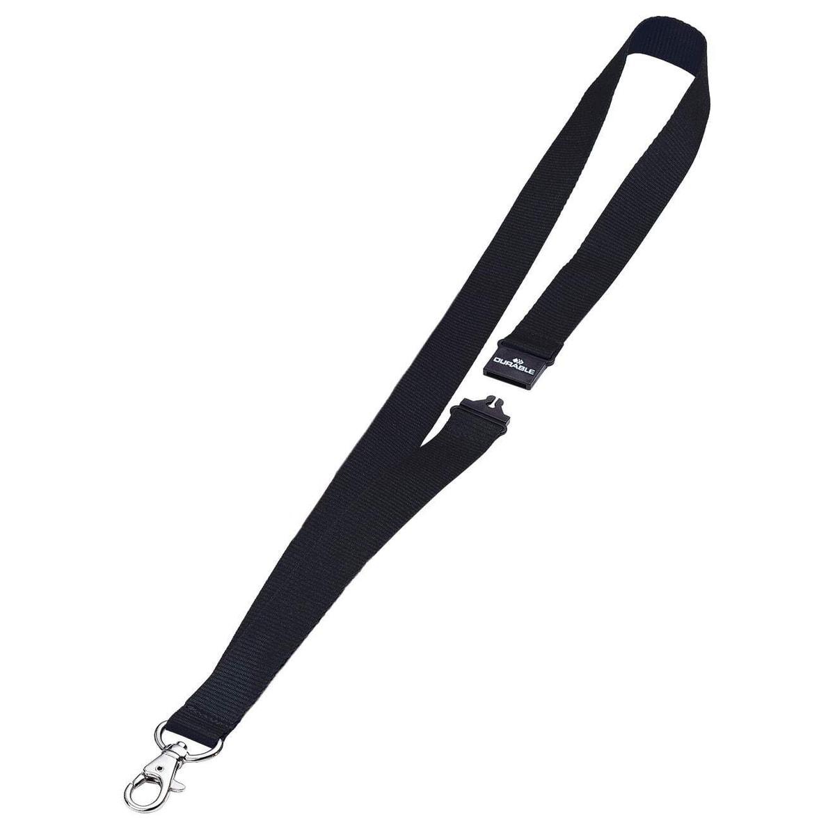 Lanière badge textile 20 DURABLE noir, fermeture de sécurité et mousqueton